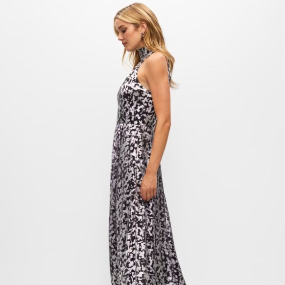 Melanie Lyne NWT Metallic Printed High Slit Gown Size 2 - Picture 5 of 7